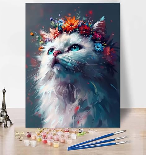 DIY Malen Nach Zahlen Erwachsene Katze, Malen Nach Zahlen Blume Malen Nach Zahlen ab 10 Jahre Mädchen mit Pinseln und Acrylfarben, Paint by Numbers für Zimmer Deko, Geschenke für Frauen 100x135 cm Q-7 von LUESUAYN