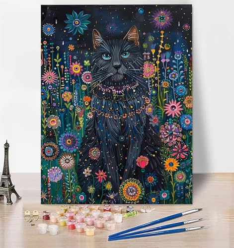 DIY Malen Nach Zahlen Erwachsene Katze, Malen Nach Zahlen Blume Malen Nach Zahlen ab 10 Jahre Mädchen mit Pinseln und Acrylfarben, Paint by Numbers für Zimmer Deko, Geschenke für Frauen 20 x 30 cm I-E von LUESUAYN