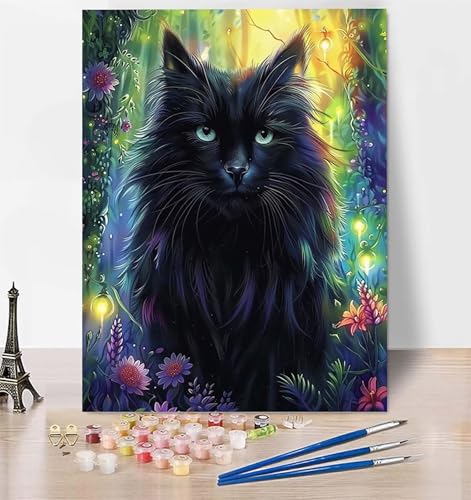 DIY Malen Nach Zahlen Erwachsene Katze, Malen Nach Zahlen Blume Malen Nach Zahlen ab 10 Jahre Mädchen mit Pinseln und Acrylfarben, Paint by Numbers für Zimmer Deko, Geschenke für Frauen 40 x 50cm 2-4 von LUESUAYN