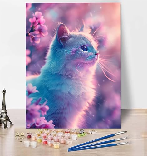 DIY Malen Nach Zahlen Erwachsene Katze, Malen Nach Zahlen Kirschblüten Malen Nach Zahlen ab 10 Jahre Mädchen mit Pinseln und Acrylfarben, Paint by Numbers für Zimmer Deko, Geschenke 100x135cm B-U von LUESUAYN