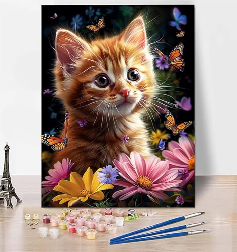 DIY Malen Nach Zahlen Erwachsene Katze, Malen Nach Zahlen Schmetterling Malen Nach Zahlen ab 10 Jahre Mädchen mit Pinseln und Acrylfarben, Paint by Numbers für Zimmer Deko, Geschenke 40x60cm O-K von LUESUAYN