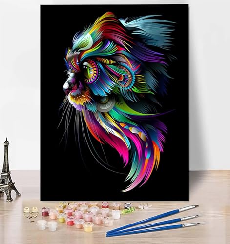 DIY Malen Nach Zahlen Erwachsene Katze, Malen Nach Zahlen Tier Malen Nach Zahlen ab 10 Jahre Mädchen mit Pinseln und Acrylfarben, Paint by Numbers für Zimmer Deko, Geschenke für Frauen 100x135 cm X-6 von LUESUAYN