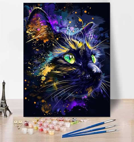 DIY Malen Nach Zahlen Erwachsene Katze, Malen Nach Zahlen Tier Malen Nach Zahlen ab 10 Jahre Mädchen mit Pinseln und Acrylfarben, Paint by Numbers für Zimmer Deko, Geschenke für Frauen 20 x 30cm 0-U von LUESUAYN