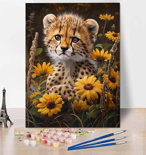 DIY Malen Nach Zahlen Erwachsene Leopard, Malen Nach Zahlen Blume Malen Nach Zahlen ab 10 Jahre Mädchen mit Pinseln und Acrylfarben, Paint by Numbers für Zimmer Deko, Geschenke 20 x 30 cm G-2 von LUESUAYN