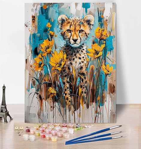 DIY Malen Nach Zahlen Erwachsene Leopard, Malen Nach Zahlen Tier Malen Nach Zahlen ab 10 Jahre Mädchen mit Pinseln und Acrylfarben, Paint by Numbers für Zimmer Deko, Geschenke für Frauen 40x60 cm 1-7 von LUESUAYN