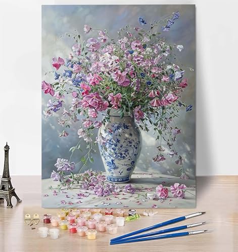 DIY Malen Nach Zahlen Erwachsene Magnolie, Malen Nach Zahlen Vase Malen Nach Zahlen ab 10 Jahre Mädchen mit Pinseln und Acrylfarben, Paint by Numbers für Zimmer Deko, Geschenke für Frauen 30x40cm 8-M von LUESUAYN