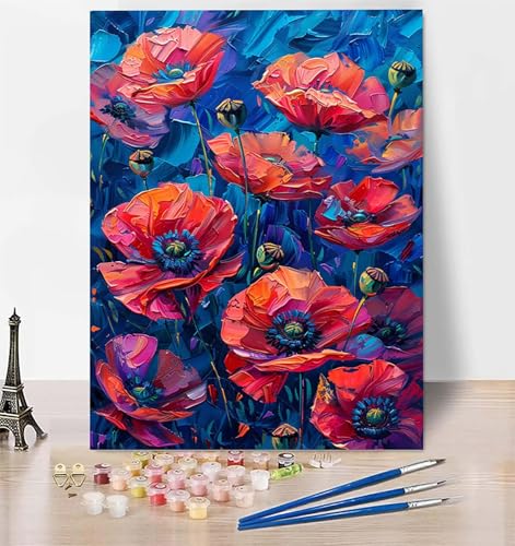 DIY Malen Nach Zahlen Erwachsene Mohn, Malen Nach Zahlen Blume Malen Nach Zahlen ab 10 Jahre Mädchen mit Pinseln und Acrylfarben, Paint by Numbers für Zimmer Deko, Geschenke für Frauen 30x40 cm T-A von LUESUAYN