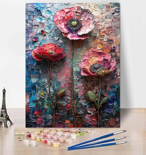 DIY Malen Nach Zahlen Erwachsene Mohn, Malen Nach Zahlen Blume Malen Nach Zahlen ab 10 Jahre Mädchen mit Pinseln und Acrylfarben, Paint by Numbers für Zimmer Deko, Geschenke für Frauen 30x40cm Q-W von LUESUAYN