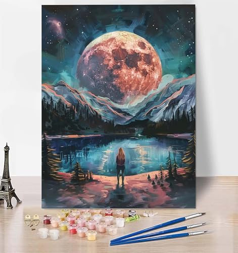 DIY Malen Nach Zahlen Erwachsene Mond, Malen Nach Zahlen Wald Malen Nach Zahlen ab 10 Jahre Mädchen mit Pinseln und Acrylfarben, Paint by Numbers für Zimmer Deko, Geschenke für Frauen 100x135 cm O-6 von LUESUAYN