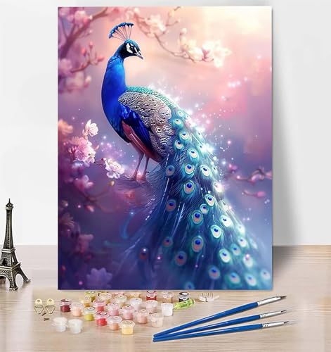 DIY Malen Nach Zahlen Erwachsene Pfau, Malen Nach Zahlen Tier Malen Nach Zahlen ab 10 Jahre Mädchen mit Pinseln und Acrylfarben, Paint by Numbers für Zimmer Deko, Geschenke für Frauen 100x135cm G-2 von LUESUAYN