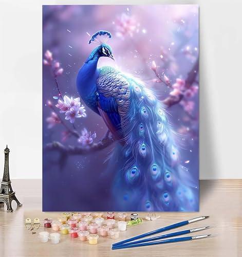 DIY Malen Nach Zahlen Erwachsene Pfau, Malen Nach Zahlen Tier Malen Nach Zahlen ab 10 Jahre Mädchen mit Pinseln und Acrylfarben, Paint by Numbers für Zimmer Deko, Geschenke für Frauen 20 x 30cm 7-M von LUESUAYN