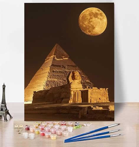 DIY Malen Nach Zahlen Erwachsene Pyramide, Malen Nach Zahlen Mond Malen Nach Zahlen ab 10 Jahre Mädchen mit Pinseln und Acrylfarben, Paint by Numbers für Zimmer Deko, Geschenke 100x135 cm 3-9 von LUESUAYN