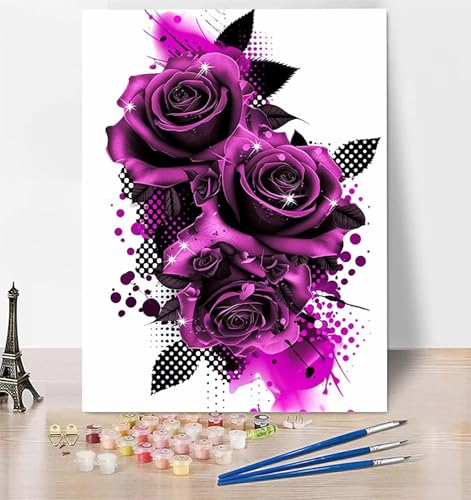 DIY Malen Nach Zahlen Erwachsene Rose, Malen Nach Zahlen Blume Malen Nach Zahlen ab 10 Jahre Mädchen mit Pinseln und Acrylfarben, Paint by Numbers für Zimmer Deko, Geschenke für Frauen 40 x 50cm 6-8 von LUESUAYN