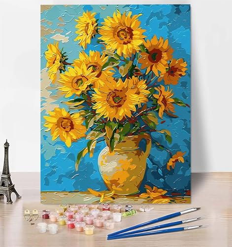 DIY Malen Nach Zahlen Erwachsene Sonnenblume, Malen Nach Zahlen Blume Malen Nach Zahlen ab 10 Jahre Mädchen mit Pinseln und Acrylfarben, Paint by Numbers für Zimmer Deko, Geschenke 100x135 cm T-J von LUESUAYN