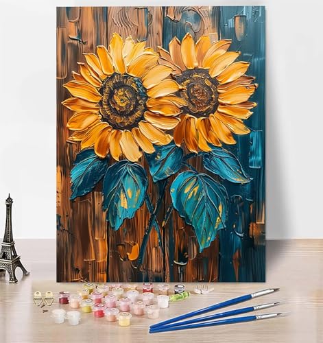 DIY Malen Nach Zahlen Erwachsene Sonnenblume, Malen Nach Zahlen Blume Malen Nach Zahlen ab 10 Jahre Mädchen mit Pinseln und Acrylfarben, Paint by Numbers für Zimmer Deko, Geschenke 70 x 95cm G-P von LUESUAYN