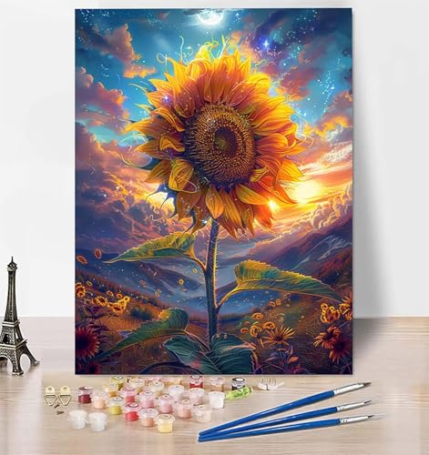 DIY Malen Nach Zahlen Erwachsene Sonnenblume, Malen Nach Zahlen Landschaft Malen Nach Zahlen ab 10 Jahre Mädchen mit Pinseln und Acrylfarben, Paint by Numbers für Zimmer Deko, Geschenke 40x60 cm T-C von LUESUAYN