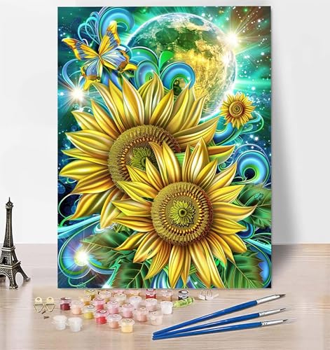 DIY Malen Nach Zahlen Erwachsene Sonnenblume, Malen Nach Zahlen Planet Malen Nach Zahlen ab 10 Jahre Mädchen mit Pinseln und Acrylfarben, Paint by Numbers für Zimmer Deko, Geschenke 100x135 cm U-Q von LUESUAYN