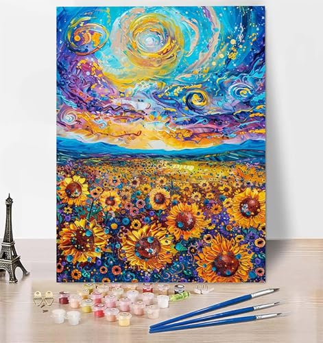 DIY Malen Nach Zahlen Erwachsene Sonnenblume, Malen Nach Zahlen Sternenhimmel Malen Nach Zahlen ab 10 Jahre Mädchen mit Pinseln und Acrylfarben, Paint by Numbers für Deko, Geschenke 100x135 cm Y-G von LUESUAYN