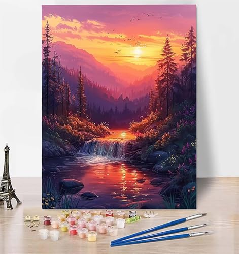 DIY Malen Nach Zahlen Erwachsene Sonnenuntergang, Malen Nach Zahlen Landschaft Malen Nach Zahlen ab 10 Jahre Mädchen mit Pinseln und Acrylfarben, Paint by Numbers für Deko, Geschenke 20 x 30cm 5-G von LUESUAYN