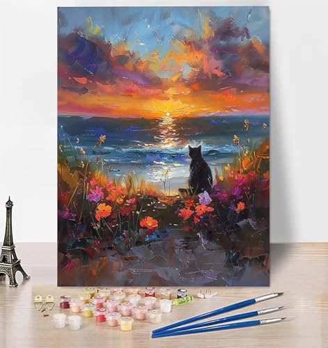 DIY Malen Nach Zahlen Erwachsene Sonnenuntergang, Malen Nach Zahlen Landschaft Malen Nach Zahlen ab 10 Jahre Mädchen mit Pinseln und Acrylfarben, Paint by Numbers für Deko, Geschenke 40 x 50cm F-H von LUESUAYN