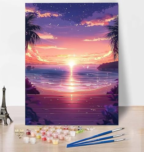 DIY Malen Nach Zahlen Erwachsene Sonnenuntergang, Malen Nach Zahlen Ozean Malen Nach Zahlen ab 10 Jahre Mädchen mit Pinseln und Acrylfarben, Paint by Numbers für Zimmer Deko, Geschenke 100x135 cm 2-9 von LUESUAYN