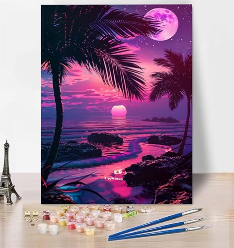 DIY Malen Nach Zahlen Erwachsene Sonnenuntergang, Malen Nach Zahlen Strand Malen Nach Zahlen ab 10 Jahre Mädchen mit Pinseln und Acrylfarben, Paint by Numbers für Zimmer Deko, Geschenke 40 x 50 cm 1-R von LUESUAYN