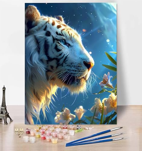 DIY Malen Nach Zahlen Erwachsene Tiger, Malen Nach Zahlen Blume Malen Nach Zahlen ab 10 Jahre Mädchen mit Pinseln und Acrylfarben, Paint by Numbers für Zimmer Deko, Geschenke für Frauen 20 x 30 cm Q-3 von LUESUAYN