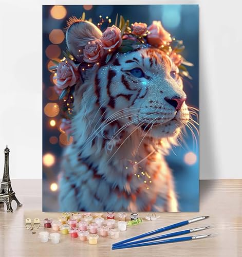 DIY Malen Nach Zahlen Erwachsene Tiger, Malen Nach Zahlen Blume Malen Nach Zahlen ab 10 Jahre Mädchen mit Pinseln und Acrylfarben, Paint by Numbers für Zimmer Deko, Geschenke für Frauen 20 x 30cm H-7 von LUESUAYN