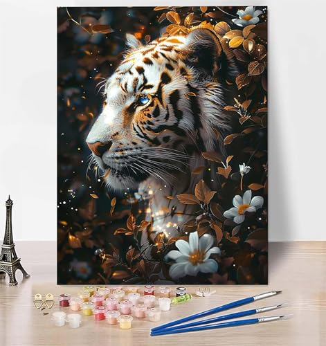 DIY Malen Nach Zahlen Erwachsene Tiger, Malen Nach Zahlen Blume Malen Nach Zahlen ab 10 Jahre Mädchen mit Pinseln und Acrylfarben, Paint by Numbers für Zimmer Deko, Geschenke für Frauen 30x40cm V-6 von LUESUAYN