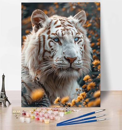 DIY Malen Nach Zahlen Erwachsene Tiger, Malen Nach Zahlen Tier Malen Nach Zahlen ab 10 Jahre Mädchen mit Pinseln und Acrylfarben, Paint by Numbers für Zimmer Deko, Geschenke für Frauen 100x135 cm P-Z von LUESUAYN