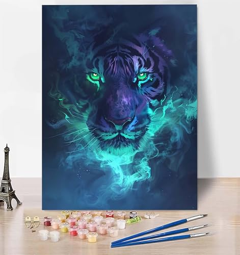 DIY Malen Nach Zahlen Erwachsene Tiger, Malen Nach Zahlen Tier Malen Nach Zahlen ab 10 Jahre Mädchen mit Pinseln und Acrylfarben, Paint by Numbers für Zimmer Deko, Geschenke für Frauen 100x135cm 6-T von LUESUAYN