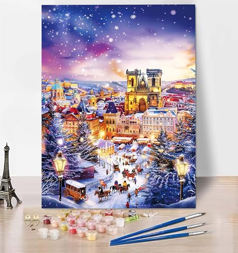 DIY Malen Nach Zahlen Erwachsene Winter, Malen Nach Zahlen Schloss Malen Nach Zahlen ab 10 Jahre Mädchen mit Pinseln und Acrylfarben, Paint by Numbers für Zimmer Deko, Geschenke 100x135cm 8-9 von LUESUAYN