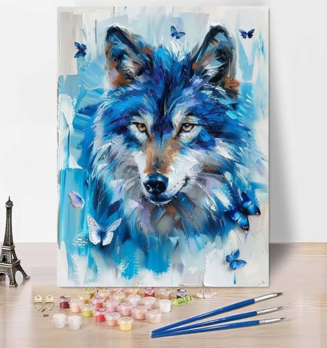 DIY Malen Nach Zahlen Erwachsene Wolf, Malen Nach Zahlen Schmetterling Malen Nach Zahlen ab 10 Jahre Mädchen mit Pinseln und Acrylfarben, Paint by Numbers für Zimmer Deko, Geschenke 40 x 50 cm 0-1 von LUESUAYN