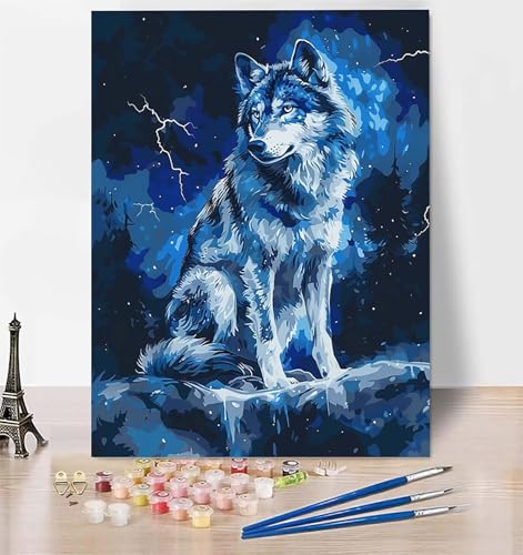 DIY Malen Nach Zahlen Erwachsene Wolf, Malen Nach Zahlen Tier Malen Nach Zahlen ab 10 Jahre Mädchen mit Pinseln und Acrylfarben, Paint by Numbers für Zimmer Deko, Geschenke für Frauen 100x135cm 9-S von LUESUAYN