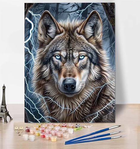 DIY Malen Nach Zahlen Erwachsene Wolf, Malen Nach Zahlen Tier Malen Nach Zahlen ab 10 Jahre Mädchen mit Pinseln und Acrylfarben, Paint by Numbers für Zimmer Deko, Geschenke für Frauen 20 x 30cm 8-H von LUESUAYN