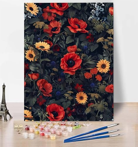 LUESUAYN DIY Malen Nach Zahlen Erwachsene Blume, Malen Nach Zahlen Blumen Malen Nach Zahlen ab 10 Jahre Mädchen mit Pinseln und Acrylfarben, Paint by Numbers für Zimmer Deko, Geschenke 40 x 50 cm 9-2 von LUESUAYN