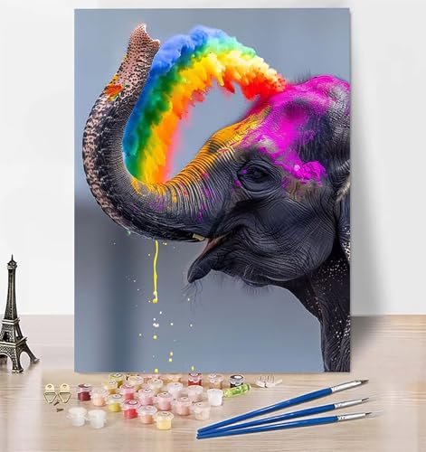 LUESUAYN DIY Malen Nach Zahlen Erwachsene Elefant, Malen Nach Zahlen Tier Malen Nach Zahlen ab 10 Jahre Mädchen mit Pinseln und Acrylfarben, Paint by Numbers für Zimmer Deko, Geschenke 70 x 95 cm 3-3 von LUESUAYN