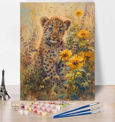 LUESUAYN DIY Malen Nach Zahlen Erwachsene Leopard, Malen Nach Zahlen Tier Malen Nach Zahlen ab 10 Jahre Mädchen mit Pinseln und Acrylfarben, Paint by Numbers für Zimmer Deko, Geschenke 20 x 30 cm Y-R von LUESUAYN