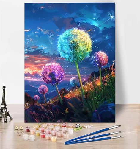 LUESUAYN DIY Malen Nach Zahlen Erwachsene Löwenzahn, Malen Nach Zahlen Blume Malen Nach Zahlen ab 10 Jahre Mädchen mit Pinseln und Acrylfarben, Paint by Numbers für Zimmer Deko, Geschenke 40x60cm G-I von LUESUAYN