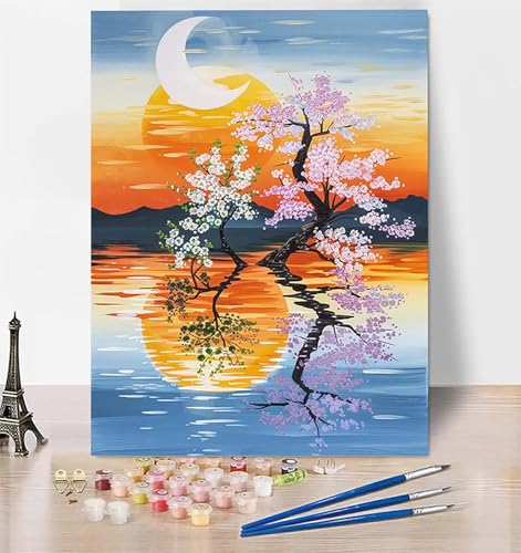 LUESUAYN DIY Malen Nach Zahlen Erwachsene Mond, Malen Nach Zahlen Landschaft Malen Nach Zahlen ab 10 Jahre Mädchen mit Pinseln und Acrylfarben, Paint by Numbers für Zimmer Deko, Geschenke 60x80cm P-L von LUESUAYN