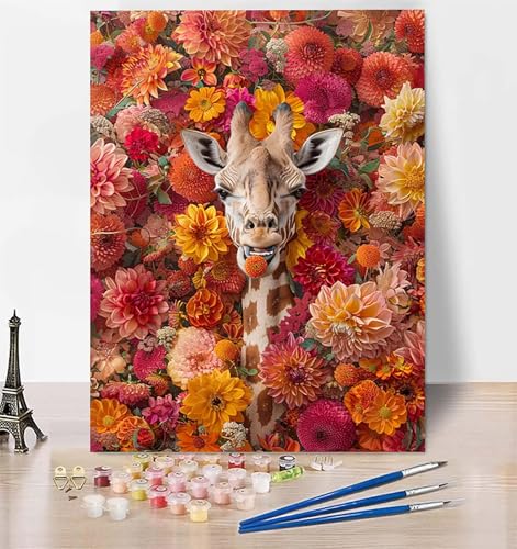 LUESUAYN Malen Nach Zahlen Giraffe Malen Nach Zahlen Erwachsene, Malen Nach Zahlen Kinder Blume Bastelset Erwachsene Malen-Nach-Zahlen mit Pinseln und Acrylfarben für Deko, Geschenke 100 x 135 cm W-8 von LUESUAYN