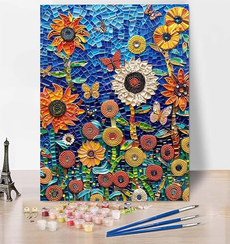 LUESUAYN Malen Nach Zahlen Sonnenblume Malen Nach Zahlen Erwachsene, Malen Nach Zahlen Kinder Schmetterling Bastelset Erwachsene Malen-Nach-Zahlen mit Pinseln und Acrylfarben für Deko 100 x 135cm 6-F von LUESUAYN