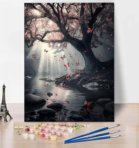 Malen Nach Zahlen Baum Malen Nach Zahlen Erwachsene, Malen Nach Zahlen Kinder Schmetterling Bastelset Erwachsene Malen-Nach-Zahlen mit Pinseln und Acrylfarben für Deko, Geschenke 100 x 135cm T-9 von LUESUAYN