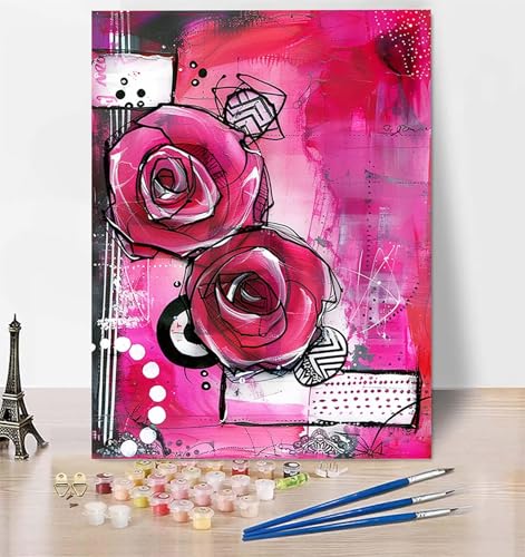 Malen Nach Zahlen Blume Malen Nach Zahlen Erwachsene, Malen Nach Zahlen Kinder Rose Bastelset Erwachsene Malen-Nach-Zahlen mit Pinseln und Acrylfarben für Deko Wohnzimmer, Geschenke 60 x 80cm 3-2 von LUESUAYN