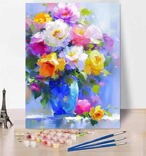 Malen Nach Zahlen Blume Malen Nach Zahlen Erwachsene, Malen Nach Zahlen Kinder Vase Bastelset Erwachsene Malen-Nach-Zahlen mit Pinseln und Acrylfarben für Deko Wohnzimmer, Geschenke 100 x 135cm 3-0 von LUESUAYN