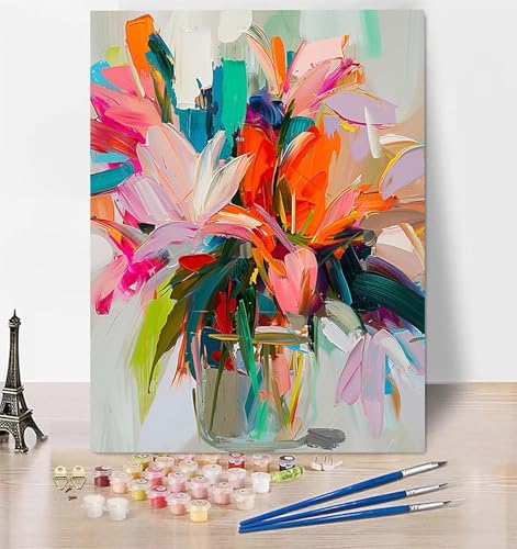 Malen Nach Zahlen Blume Malen Nach Zahlen Erwachsene, Malen Nach Zahlen Kinder Vase Bastelset Erwachsene Malen-Nach-Zahlen mit Pinseln und Acrylfarben für Deko Wohnzimmer, Geschenke 40 x 60cm S-F von LUESUAYN