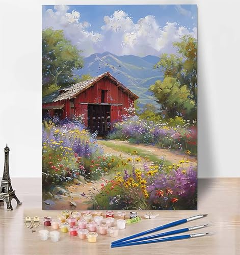 Malen Nach Zahlen Häuser Malen Nach Zahlen Erwachsene, Malen Nach Zahlen Kinder Landschaft Bastelset Erwachsene Malen-Nach-Zahlen mit Pinseln und Acrylfarben für Deko, Geschenke 60 x 80 cm 1-M von LUESUAYN