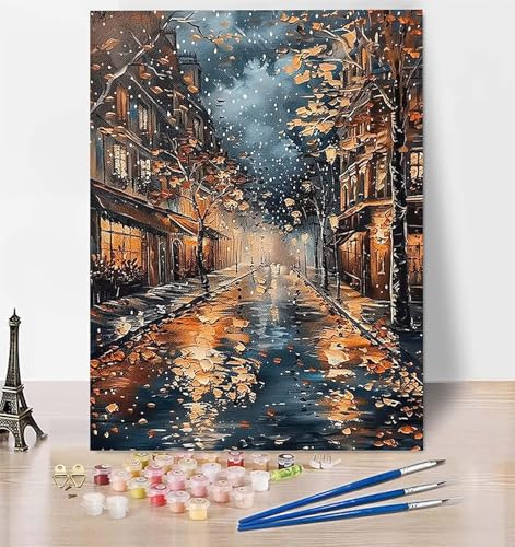 Malen Nach Zahlen Herbst Malen Nach Zahlen Erwachsene, Malen Nach Zahlen Kinder Stadt Bastelset Erwachsene Malen-Nach-Zahlen mit Pinseln und Acrylfarben für Deko Wohnzimmer, Geschenke 100 x 135cm P-6 von LUESUAYN