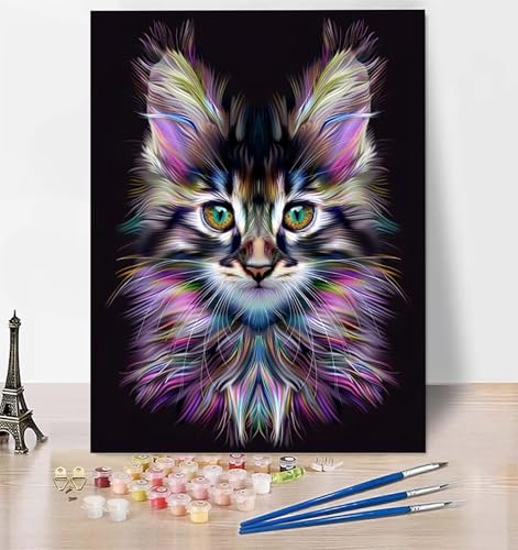 Malen Nach Zahlen Katze Malen Nach Zahlen Erwachsene, Malen Nach Zahlen Kinder Tier Bastelset Erwachsene Malen-Nach-Zahlen mit Pinseln und Acrylfarben für Deko Wohnzimmer, Geschenke 100 x 135 cm A-G von LUESUAYN