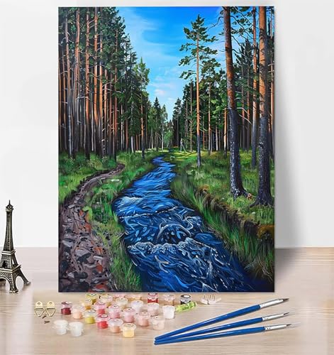 Malen Nach Zahlen Wald Malen Nach Zahlen Erwachsene, Malen Nach Zahlen Kinder Landschaft Bastelset Erwachsene Malen-Nach-Zahlen mit Pinseln und Acrylfarben für Deko, Geschenke 100 x 135 cm 8-W von LUESUAYN